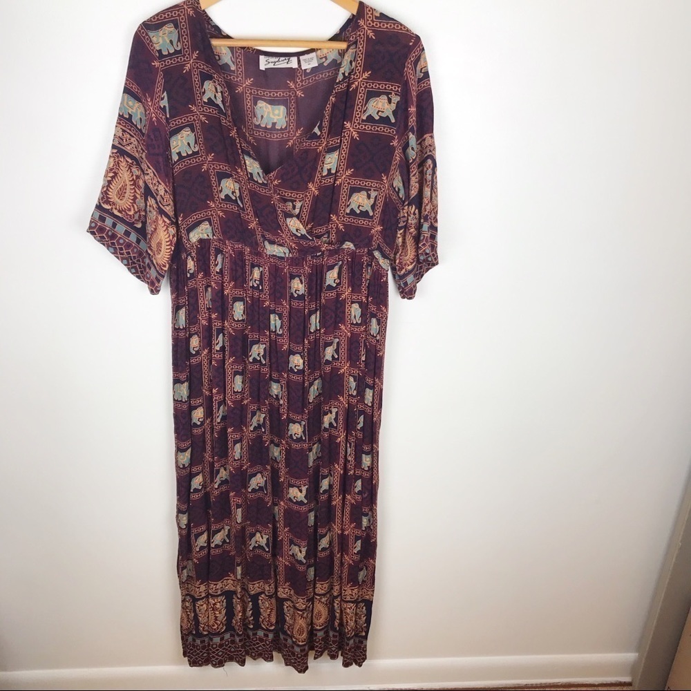 SAYBURY‎ VINTAGE Boho minimalist elephant Good vibes aGraphics Maxi Dress size M